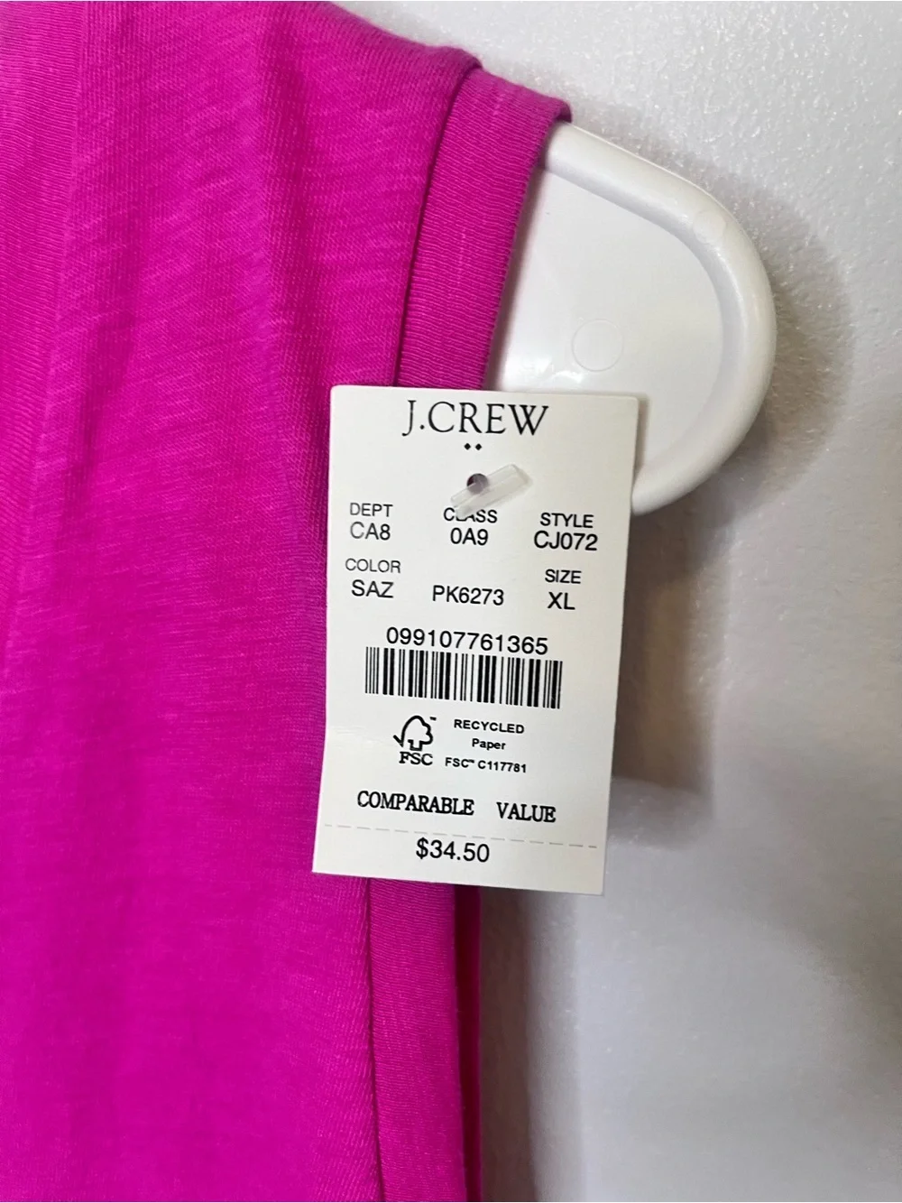 J. Crew Bright Fuchsia V-Neck Sleeveless Tank